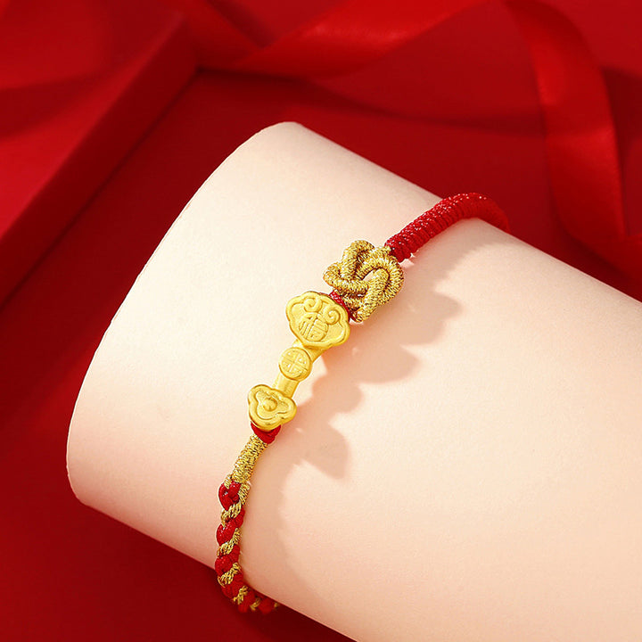 Buddha Stones Armband aus 999er-Sterlingsilber mit Ruyi-Griff und Fu-Charakter, Glücksseil - image 2