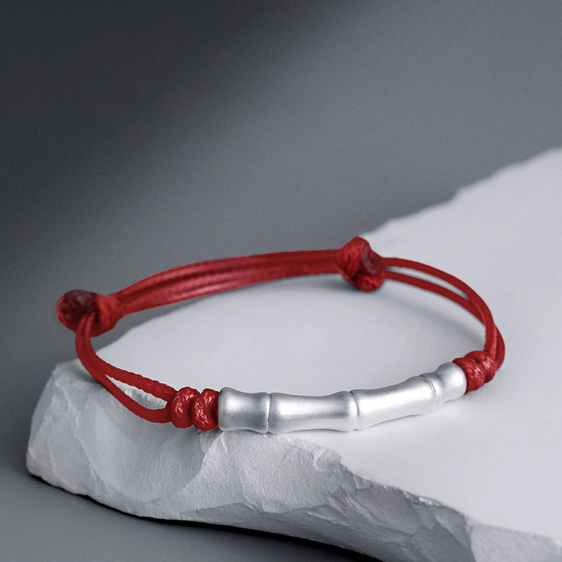 Buddha Stones 999 Sterling Silber Knochenmuster Glücksseil geflochtenes Armband - Rotes Seil (Handgelenkumfang 14–23 cm) - image 0