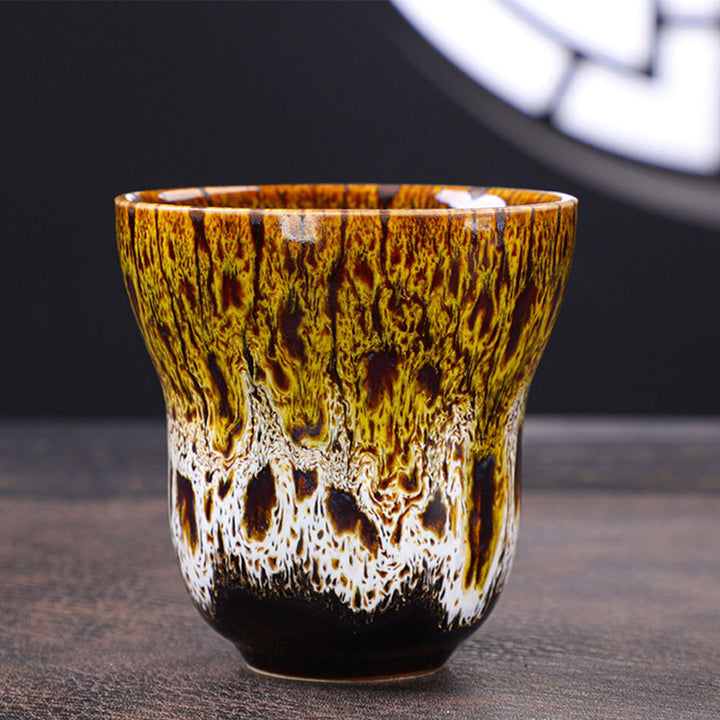Buddha Stones Vintage-Kaffeebecher, Teetasse, Keramik, 150 ml - Gelb Weiß 7,5 cm × 7,5 cm × 150 ml - image 10