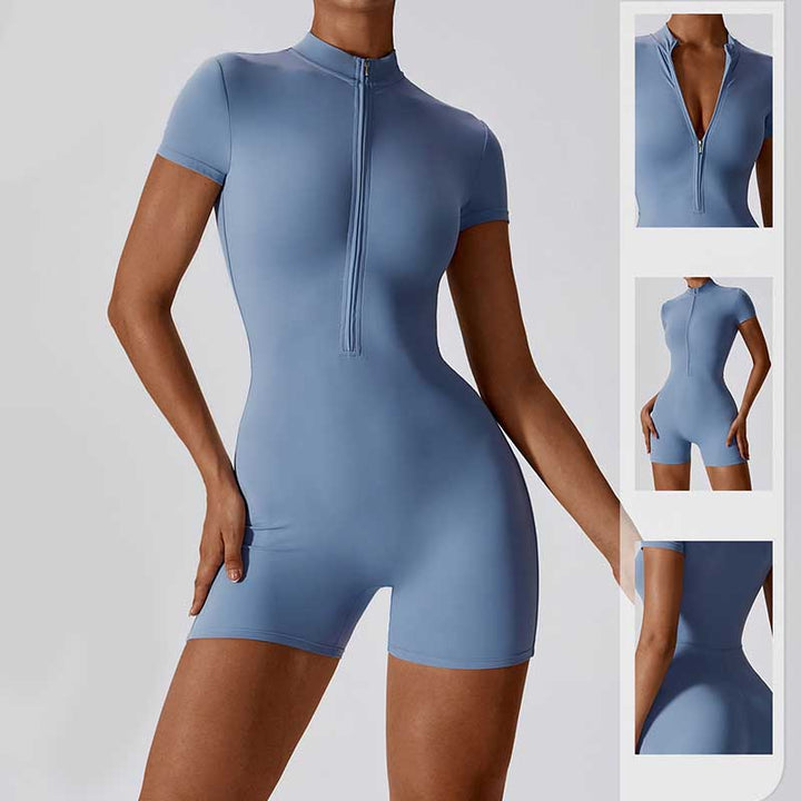 Buddha Stones Overall mit hohem Stretch-Reißverschluss, kurzärmliger Overall für Sport, Fitness, Yoga, Damen - image 8