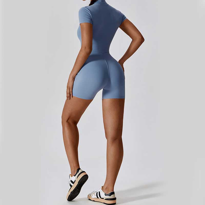 Buddha Stones Overall mit hohem Stretch-Reißverschluss, kurzärmliger Overall für Sport, Fitness, Yoga, Damen - image 5