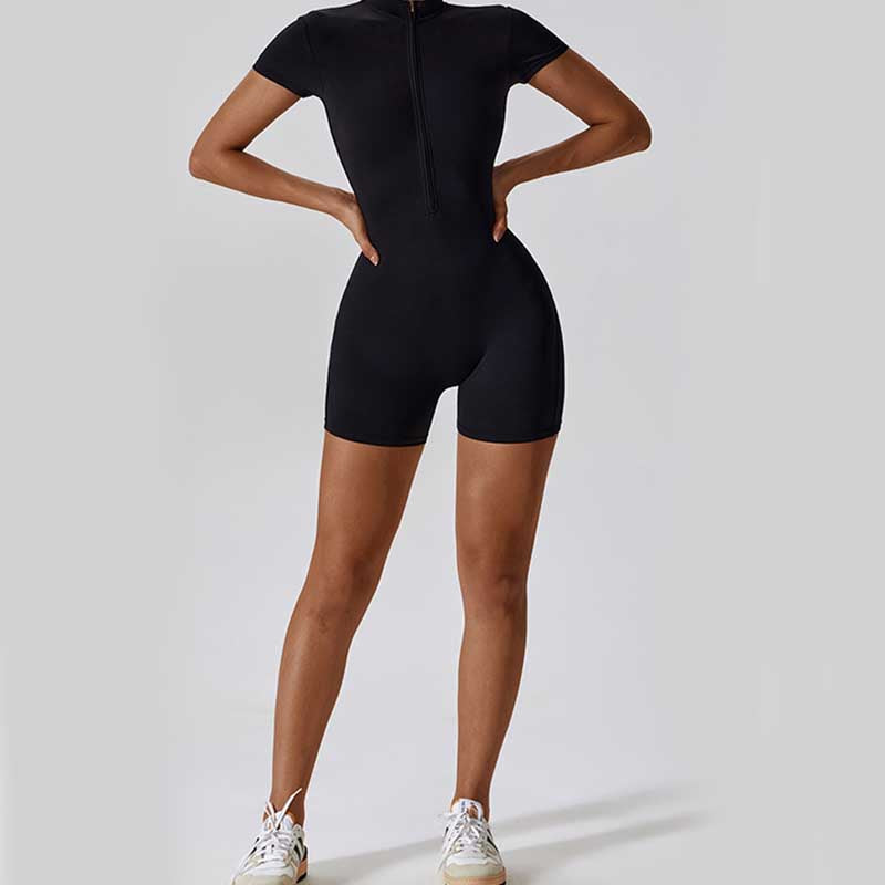 Buddha Stones Overall mit hohem Stretch-Reißverschluss, kurzärmliger Overall für Sport, Fitness, Yoga, Damen - image 20