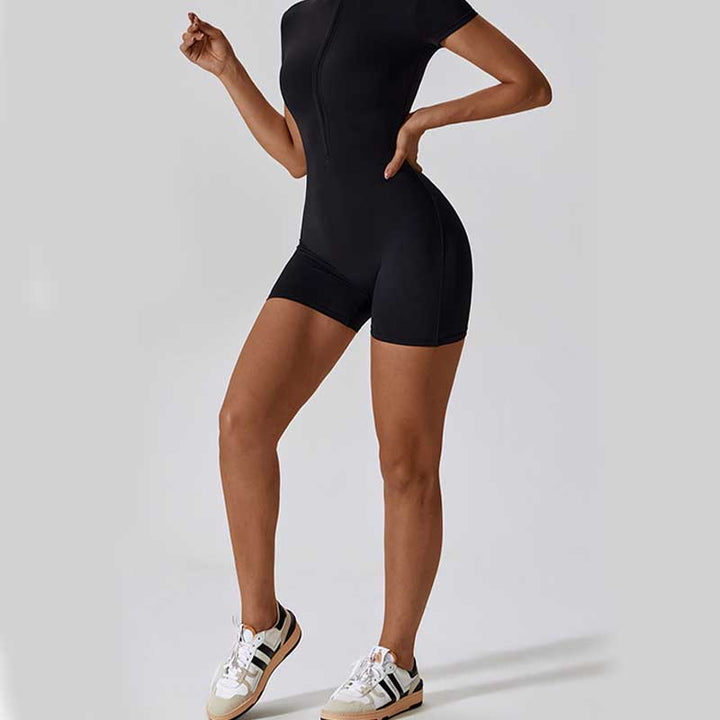 Buddha Stones Overall mit hohem Stretch-Reißverschluss, kurzärmliger Overall für Sport, Fitness, Yoga, Damen - image 22