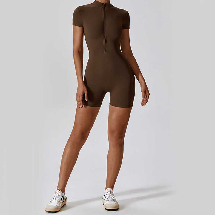 Buddha Stones Overall mit hohem Stretch-Reißverschluss, kurzärmliger Overall für Sport, Fitness, Yoga, Damen - image 27