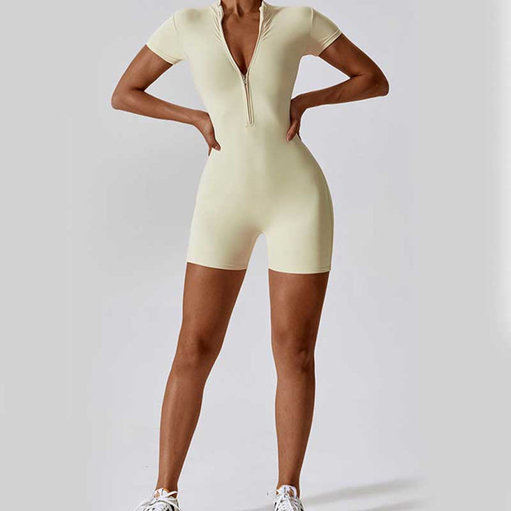 Buddha Stones Overall mit hohem Stretch-Reißverschluss, kurzärmliger Overall für Sport, Fitness, Yoga, Damen - image 36