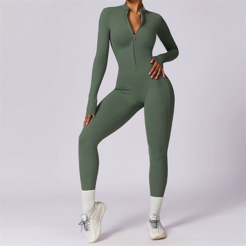 Buddha Stones Damen-Overall mit Reißverschluss, langärmlig, Shapewear, Sport, Fitness, Yoga, Bodysuit