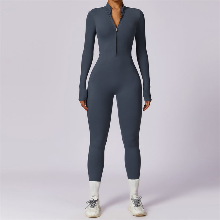 Buddha Stones Damen-Overall mit Reißverschluss, langärmlig, Shapewear, Sport, Fitness, Yoga, Bodysuit