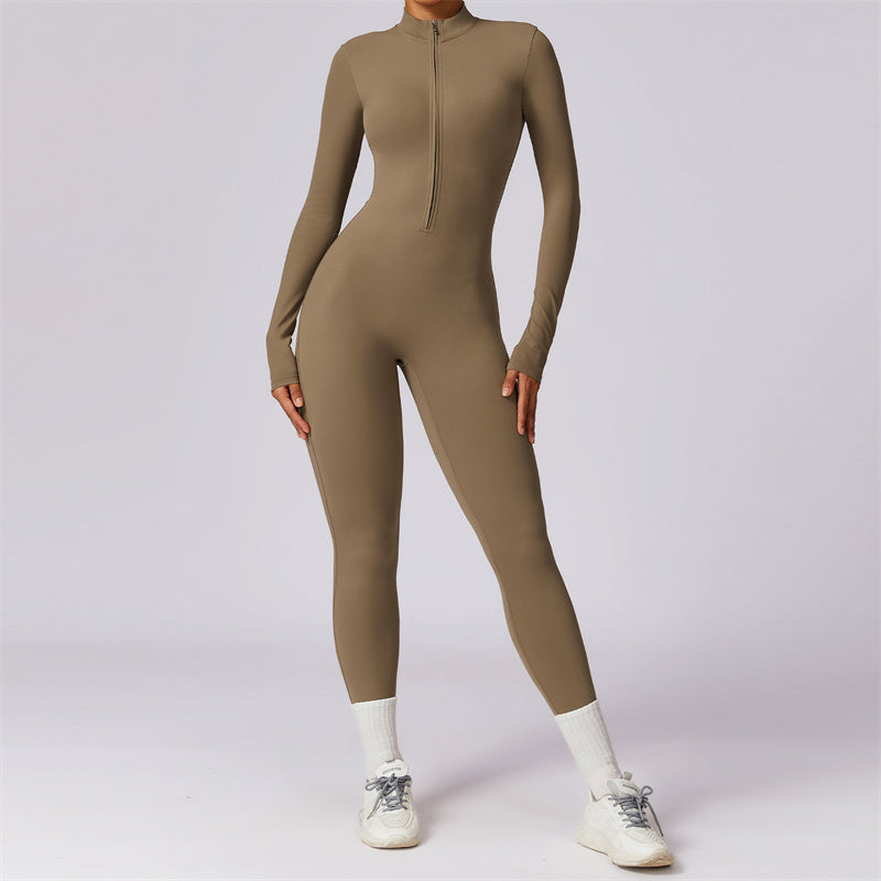 Buddha Stones Damen-Overall mit Reißverschluss, langärmlig, Shapewear, Sport, Fitness, Yoga, Bodysuit