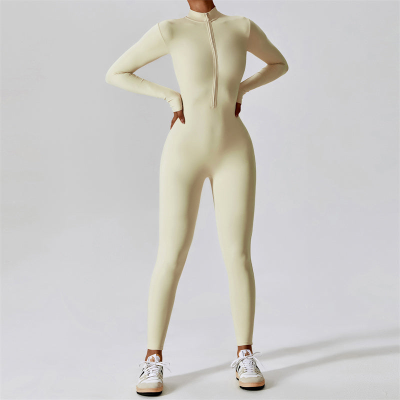 Buddha Stones Damen-Overall mit Reißverschluss, langärmlig, Shapewear, Sport, Fitness, Yoga, Bodysuit - Beige - US 8-10, UK/AU 12-14, EU 40-42 (XL) - image 29