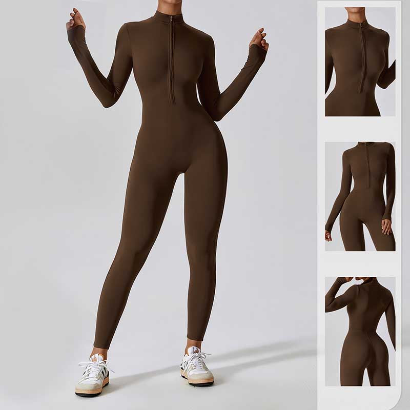 Buddha Stones Damen-Overall mit Reißverschluss, langärmlig, Shapewear, Sport, Fitness, Yoga, Bodysuit