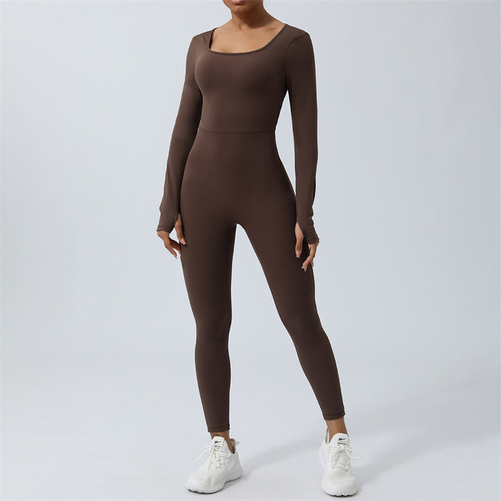 Buddha Stones Langarm-Overall für Damen, rückenfrei, Sport, Fitness, Yoga, Bodysuit - Braun - US8-10， UK/AU12-14，EU40-42 (XL)  - image 17