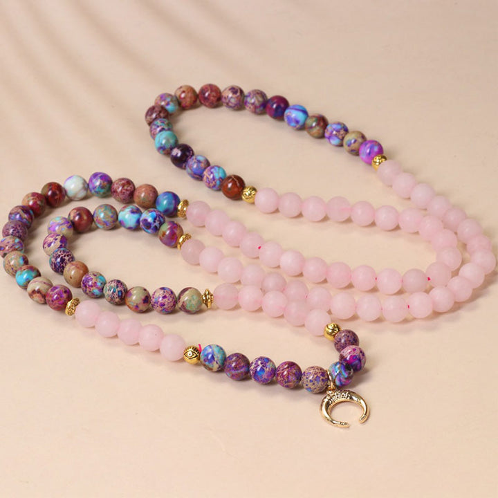 Buddha Stones 108 Perlen Miano echtes rosa Kristall-Mala-Heilarmband - image 1