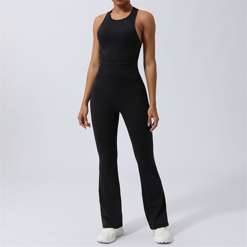 Buddha Stones Workout Crisscross Ärmelloser Flare-Overall für Damen, Sport, Fitness, Yoga, Bodysuit