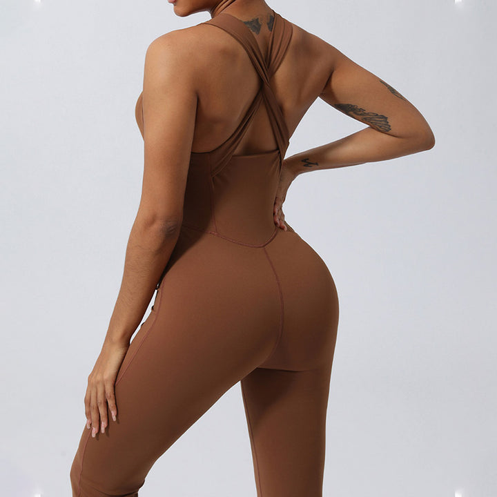 Buddha Stones Workout Crisscross Ärmelloser Flare-Overall für Damen, Sport, Fitness, Yoga, Bodysuit - image 5