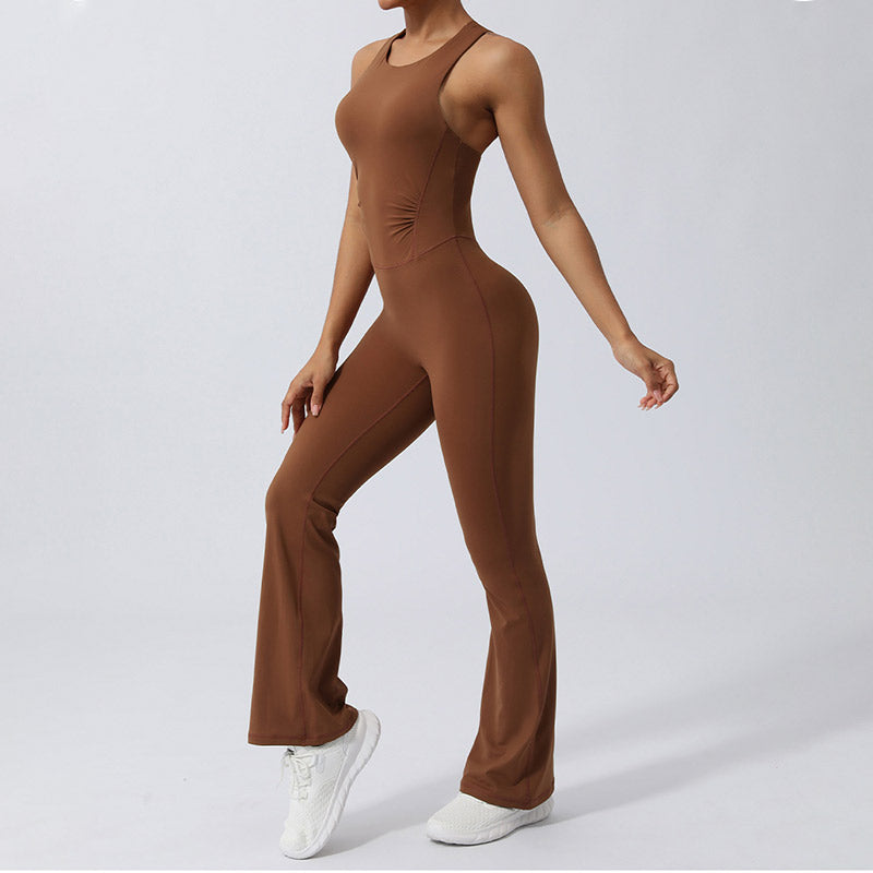 Buddha Stones Workout Crisscross Ärmelloser Flare-Overall für Damen, Sport, Fitness, Yoga, Bodysuit - image 3