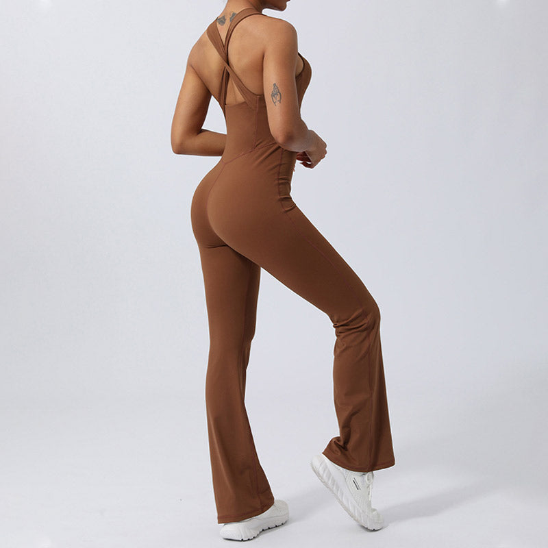 Buddha Stones Workout Crisscross Ärmelloser Flare-Overall für Damen, Sport, Fitness, Yoga, Bodysuit - image 4
