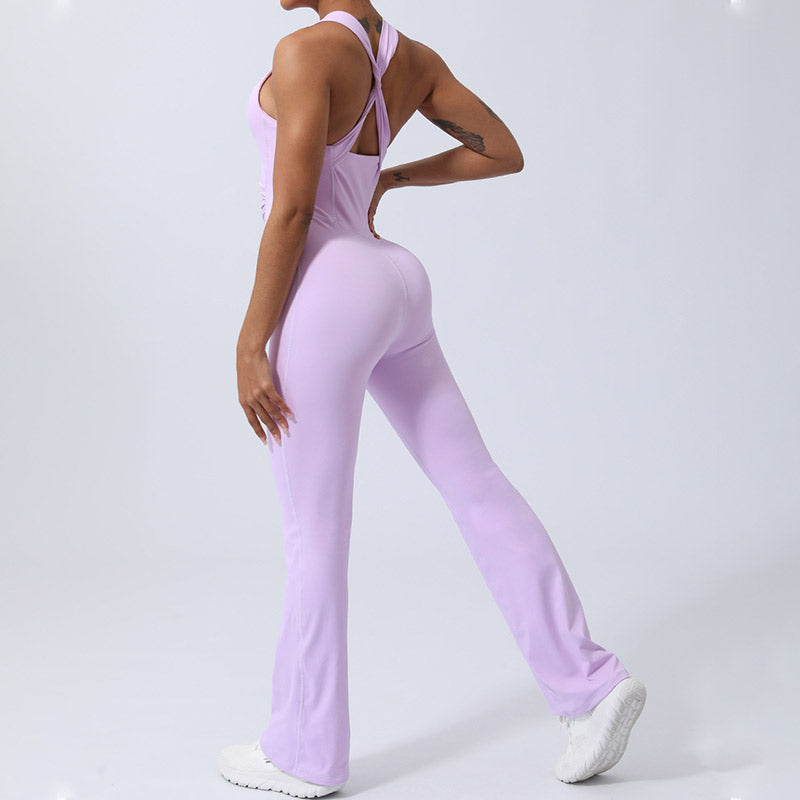Buddha Stones Workout Crisscross Ärmelloser Flare-Overall für Damen, Sport, Fitness, Yoga, Bodysuit - image 14