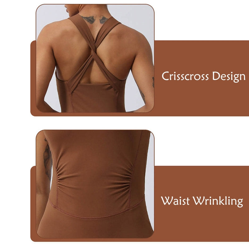 Buddha Stones Workout Crisscross Ärmelloser Flare-Overall für Damen, Sport, Fitness, Yoga, Bodysuit - image 6