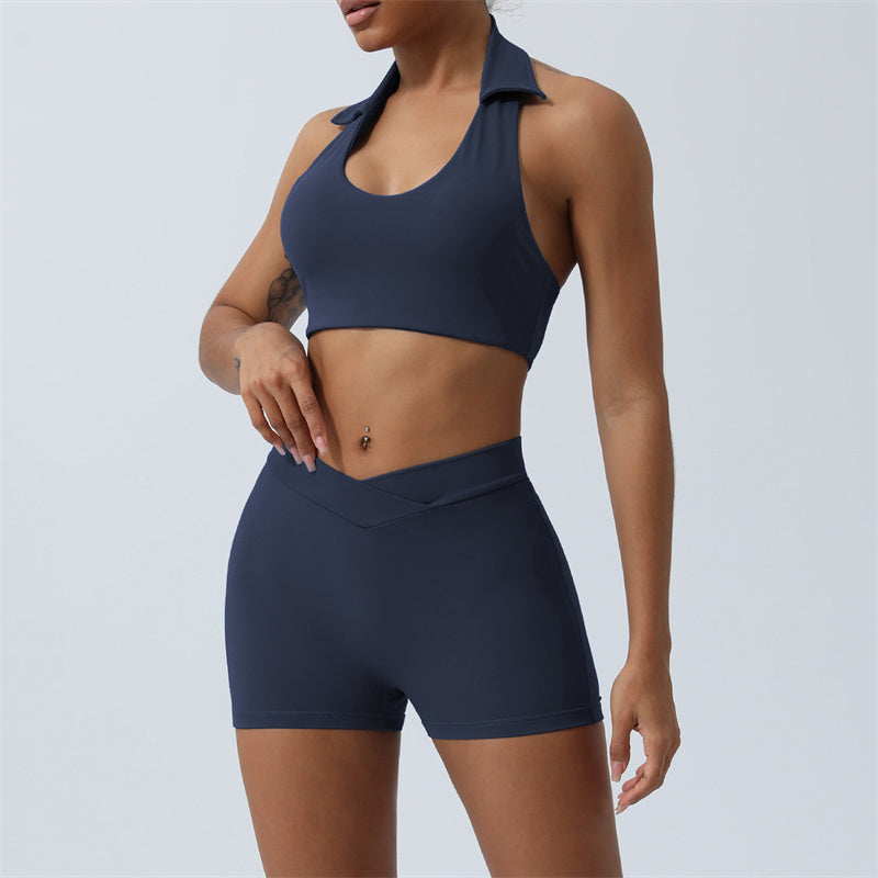 Buddha Stones Trainingsset, ärmellos, rückenfrei, Shorts, ausgestellte Hosen, Sport, Fitness, Yoga, Outfit, 2 Stück - Marineblau - 2 Stück (Oberteil und Shorts) - US8-10， UK/AU12-14，EU40-42 (XL)  - image 14