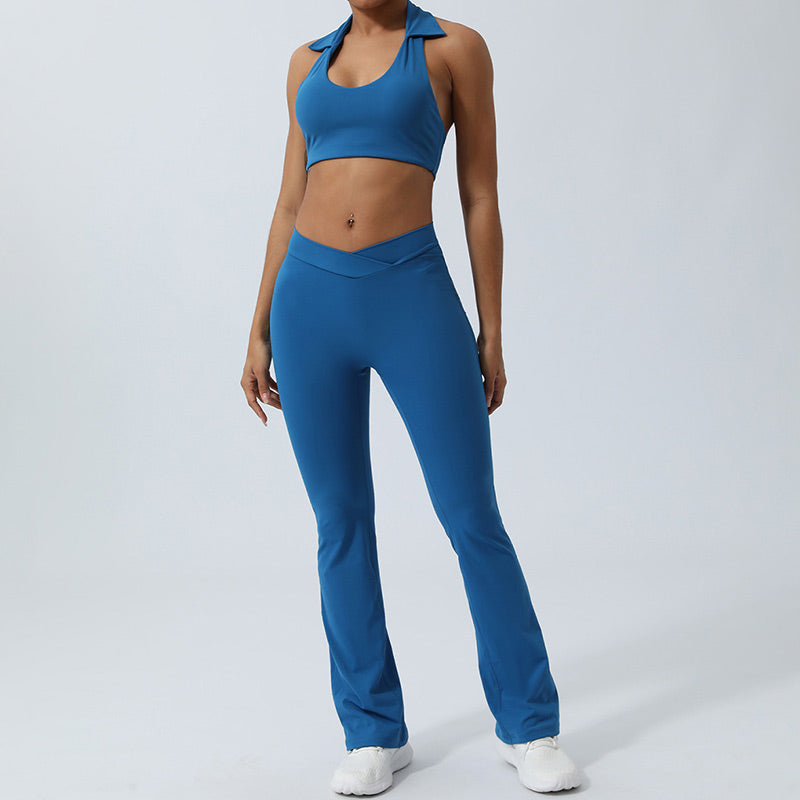 Buddha Stones Trainingsset, ärmellos, rückenfrei, Shorts, ausgestellte Hosen, Sport, Fitness, Yoga, Outfit, 2 Stück - Blau - 2 Stück (Oberteil und Hose) - US8-10， UK/AU12-14，EU40-42 (XL)  - image 16