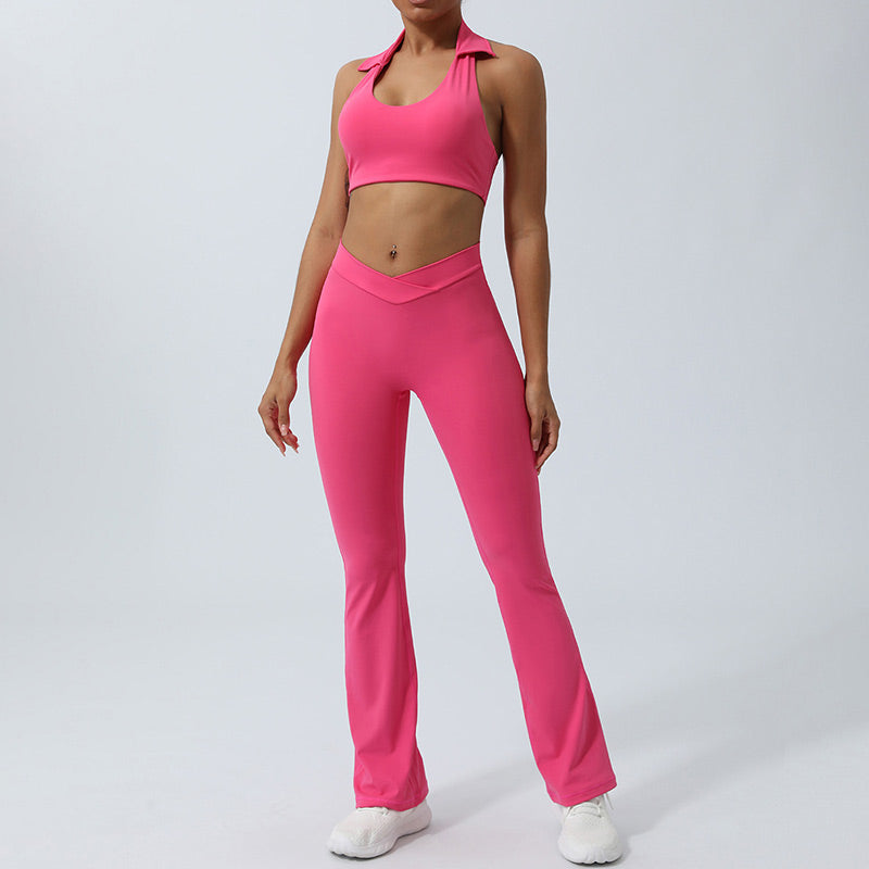 Buddha Stones Trainingsset, ärmellos, rückenfrei, Shorts, ausgestellte Hosen, Sport, Fitness, Yoga, Outfit, 2 Stück - Rosa - 2 Stück (Oberteil und Hose) - US8-10， UK/AU12-14，EU40-42 (XL)  - image 22
