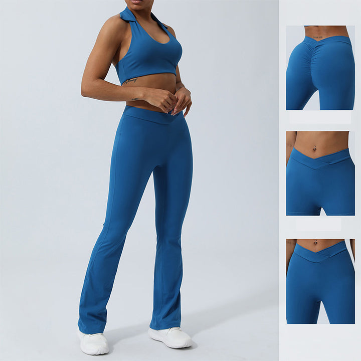 Buddha Stones Trainingsset, ärmellos, rückenfrei, Shorts, ausgestellte Hosen, Sport, Fitness, Yoga, Outfit, 2 Stück - image 17