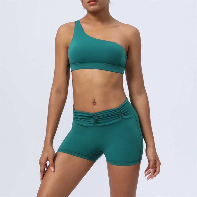 Buddha Stones 2-teiliges rückenfreies, asymmetrisches Design, Oberteil, BH-Shorts, Leggings, Hosen, Fitness-Yoga-Outfit-Set - Grün - 2 Stück (Oberteil und Shorts) - US12， UK/AU16，EU44 (2XL) - image 1