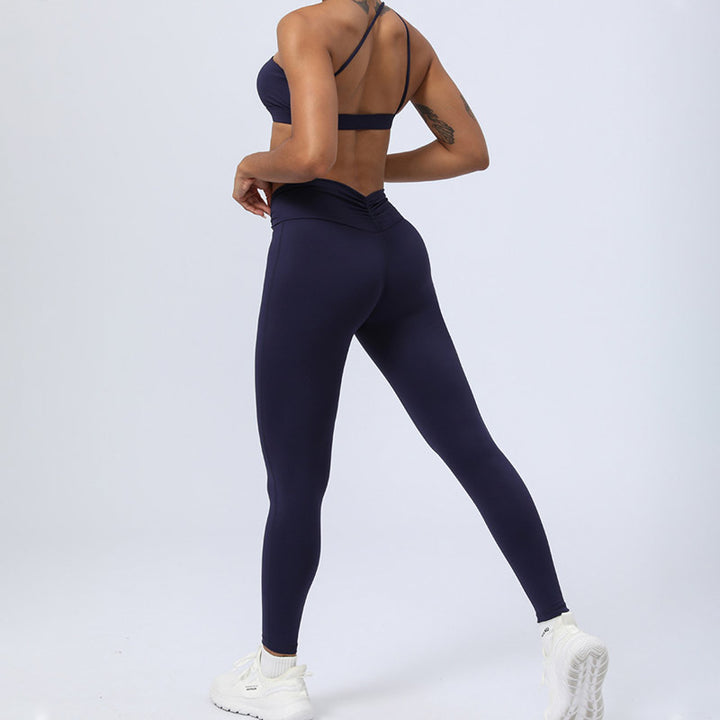 Buddha Stones 2-teiliges rückenfreies, asymmetrisches Design, Oberteil, BH-Shorts, Leggings, Hosen, Fitness-Yoga-Outfit-Set - image 29