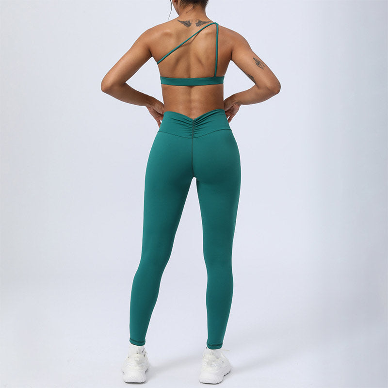 Buddha Stones 2-teiliges rückenfreies, asymmetrisches Design, Oberteil, BH-Shorts, Leggings, Hosen, Fitness-Yoga-Outfit-Set - image 5