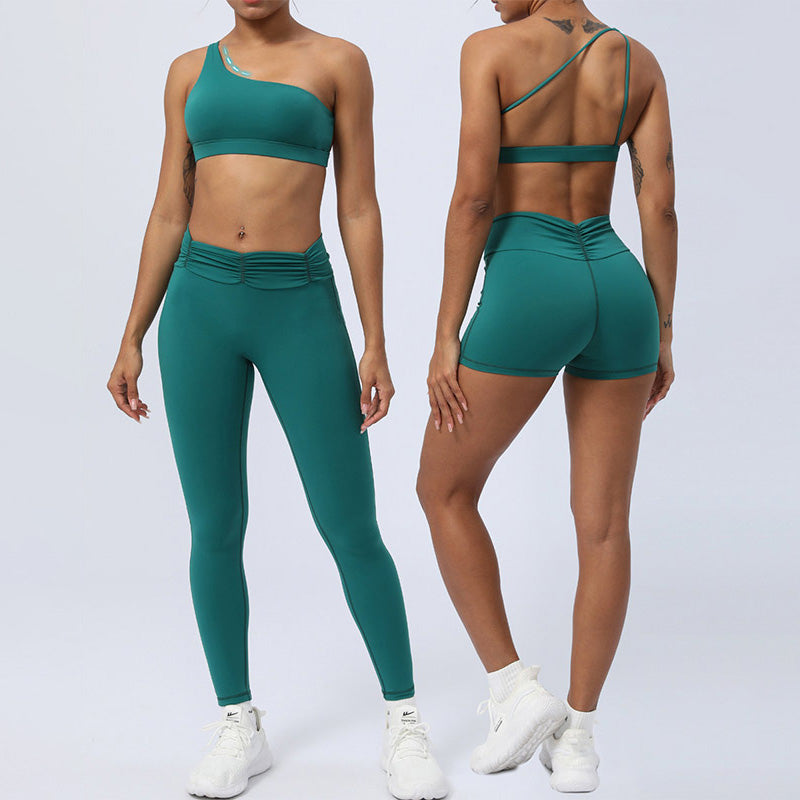 Buddha Stones 2-teiliges rückenfreies, asymmetrisches Design, Oberteil, BH-Shorts, Leggings, Hosen, Fitness-Yoga-Outfit-Set - image 0