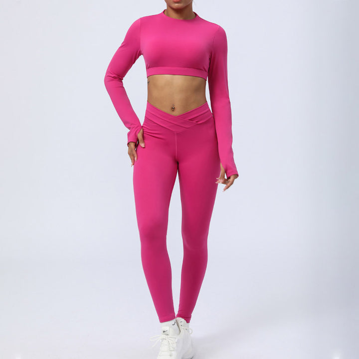 Buddha Stones 2-teiliges, langärmliges, rückenfreies Oberteil, BHs, Leggings, Hosen, Fitness-Yoga-Outfit-Set - image 18