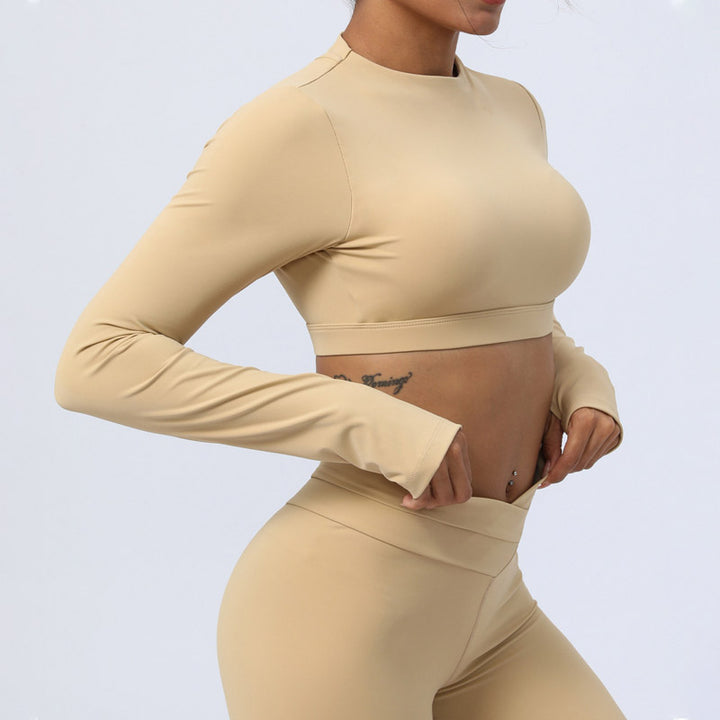 Buddha Stones 2-teiliges, langärmliges, rückenfreies Oberteil, BHs, Leggings, Hosen, Fitness-Yoga-Outfit-Set - image 14