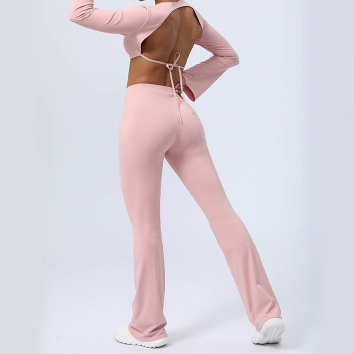 Buddha Stones, langärmliges, rückenfreies Trägeroberteil, BH, Flare-Hose, Fitness-Yoga-Outfit - image 41