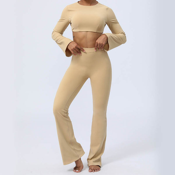 Buddha Stones, langärmliges, rückenfreies Trägeroberteil, BH, Flare-Hose, Fitness-Yoga-Outfit - image 26