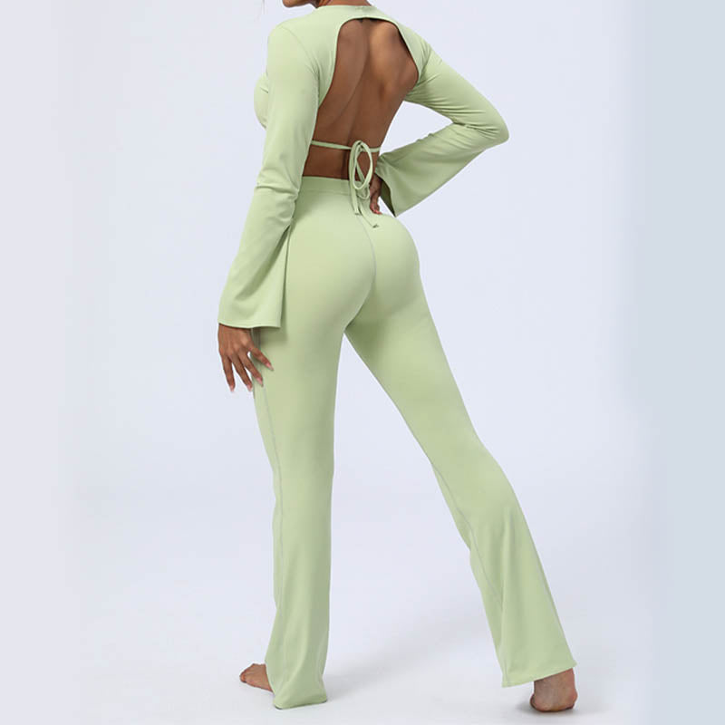 Buddha Stones, langärmliges, rückenfreies Trägeroberteil, BH, Flare-Hose, Fitness-Yoga-Outfit - image 13