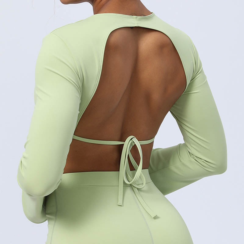 Buddha Stones, langärmliges, rückenfreies Trägeroberteil, BH, Flare-Hose, Fitness-Yoga-Outfit - image 9