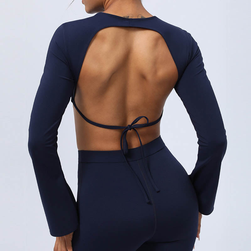 Buddha Stones, langärmliges, rückenfreies Trägeroberteil, BH, Flare-Hose, Fitness-Yoga-Outfit - image 32