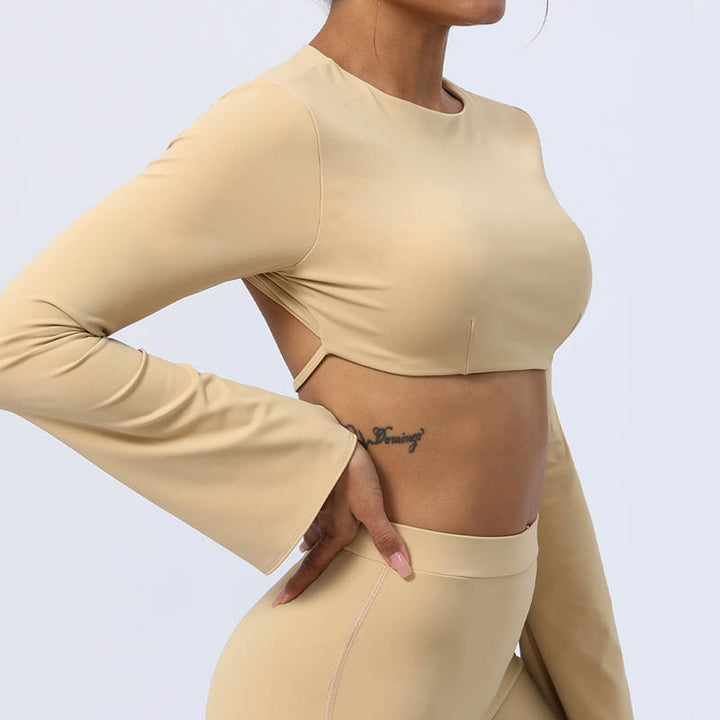 Buddha Stones, langärmliges, rückenfreies Trägeroberteil, BH, Flare-Hose, Fitness-Yoga-Outfit - image 23