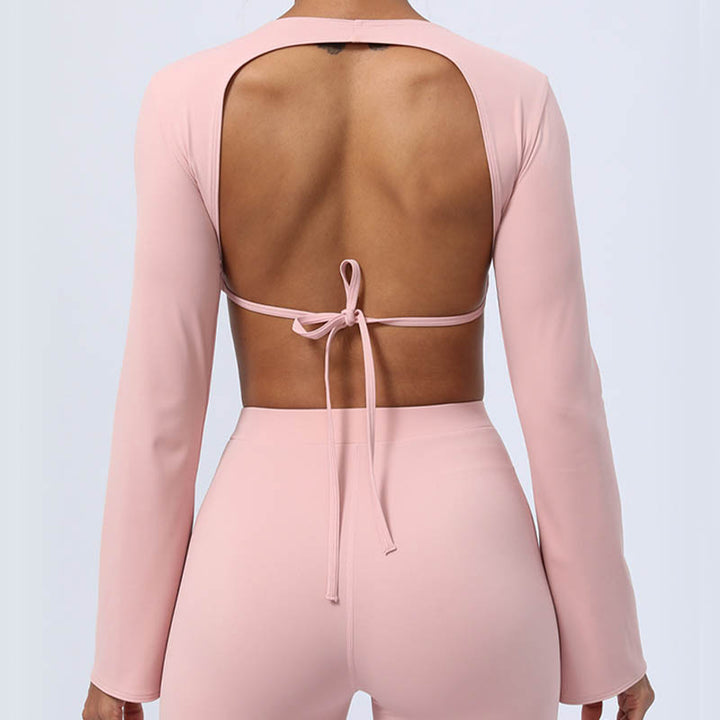 Buddha Stones, langärmliges, rückenfreies Trägeroberteil, BH, Flare-Hose, Fitness-Yoga-Outfit - image 40