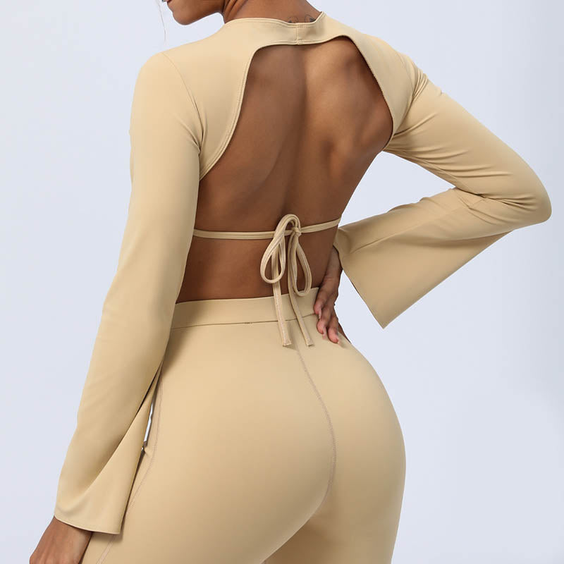 Buddha Stones, langärmliges, rückenfreies Trägeroberteil, BH, Flare-Hose, Fitness-Yoga-Outfit - image 22