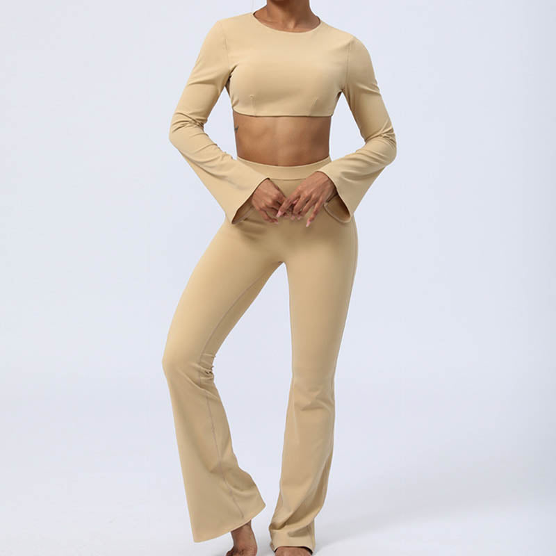 Buddha Stones, langärmliges, rückenfreies Trägeroberteil, BH, Flare-Hose, Fitness-Yoga-Outfit - image 27