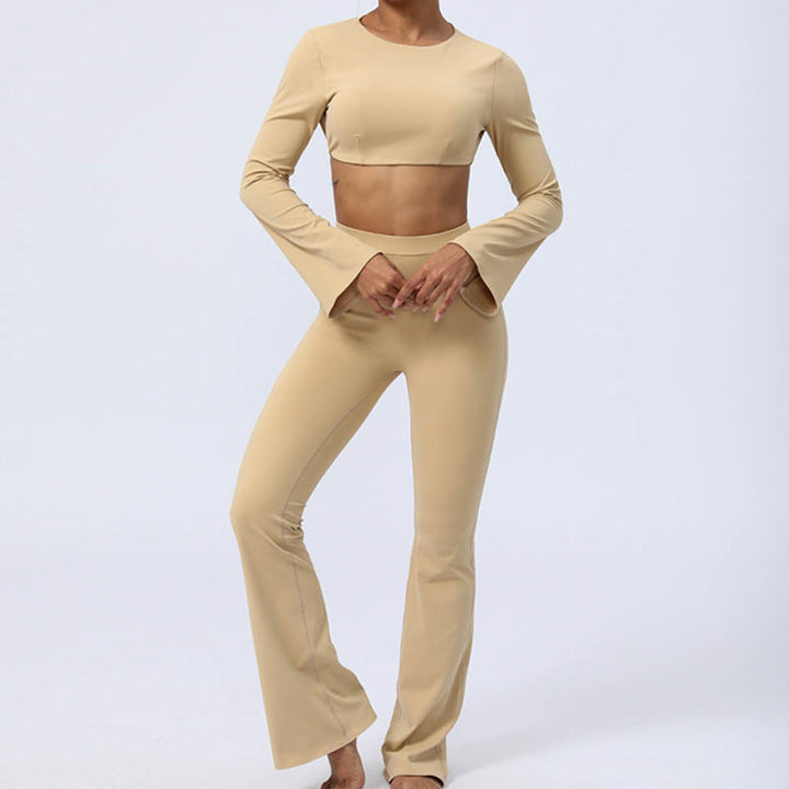 Buddha Stones, langärmliges, rückenfreies Trägeroberteil, BH, Flare-Hose, Fitness-Yoga-Outfit - image 27