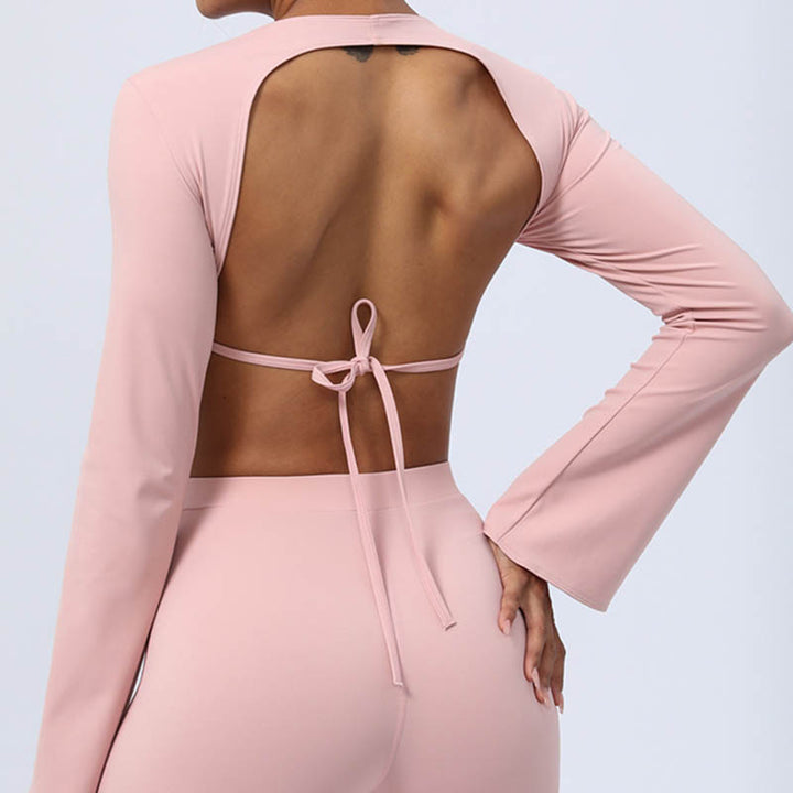 Buddha Stones, langärmliges, rückenfreies Trägeroberteil, BH, Flare-Hose, Fitness-Yoga-Outfit - image 39