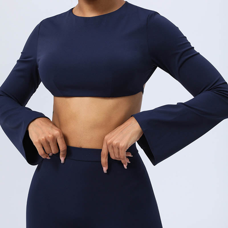 Buddha Stones, langärmliges, rückenfreies Trägeroberteil, BH, Flare-Hose, Fitness-Yoga-Outfit - image 33