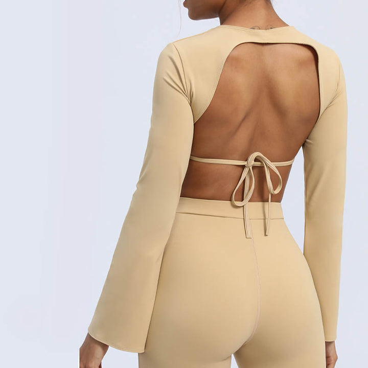 Buddha Stones, langärmliges, rückenfreies Trägeroberteil, BH, Flare-Hose, Fitness-Yoga-Outfit - image 25