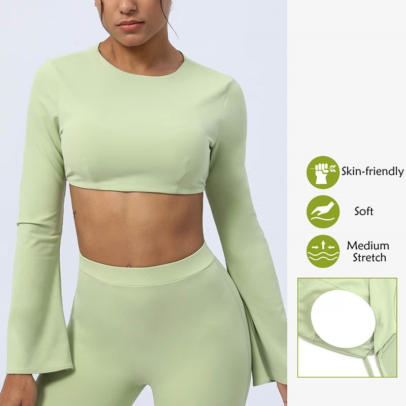 Buddha Stones, langärmliges, rückenfreies Trägeroberteil, BH, Flare-Hose, Fitness-Yoga-Outfit - image 14