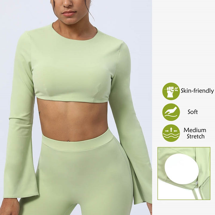 Buddha Stones, langärmliges, rückenfreies Trägeroberteil, BH, Flare-Hose, Fitness-Yoga-Outfit - image 14