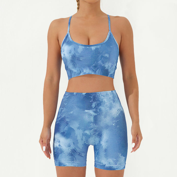 Buddha Stones 2-teiliges, rückenfreies, gekreuztes Trägeroberteil, BH-Shorts, Leggings, Hosen, Fitness-Yoga-Outfit-Set, 2-teiliges Set - Blau - 2 Stück (Oberteil und Shorts) - US8-10， UK/AU12-14，EU40-42 (L) - image 17