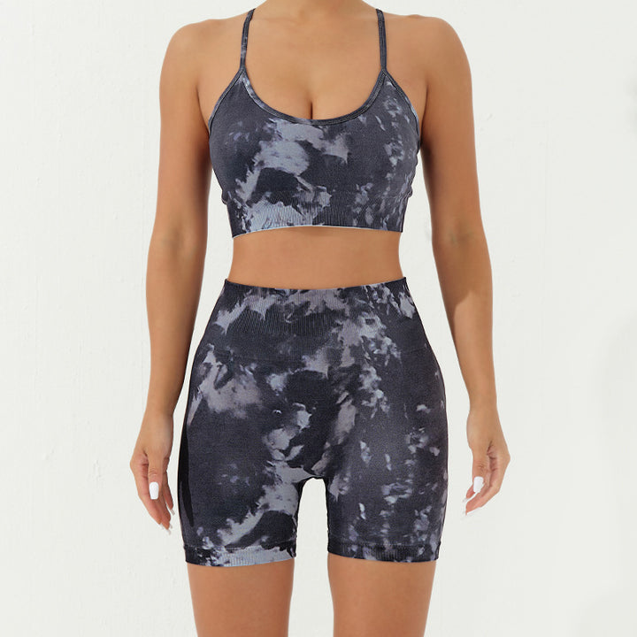 Buddha Stones 2-teiliges, rückenfreies, gekreuztes Trägeroberteil, BH-Shorts, Leggings, Hosen, Fitness-Yoga-Outfit-Set, 2-teiliges Set - Schwarz Grau - 2 Stück (Oberteil und Shorts) - US8-10， UK/AU12-14，EU40-42 (L) - image 10