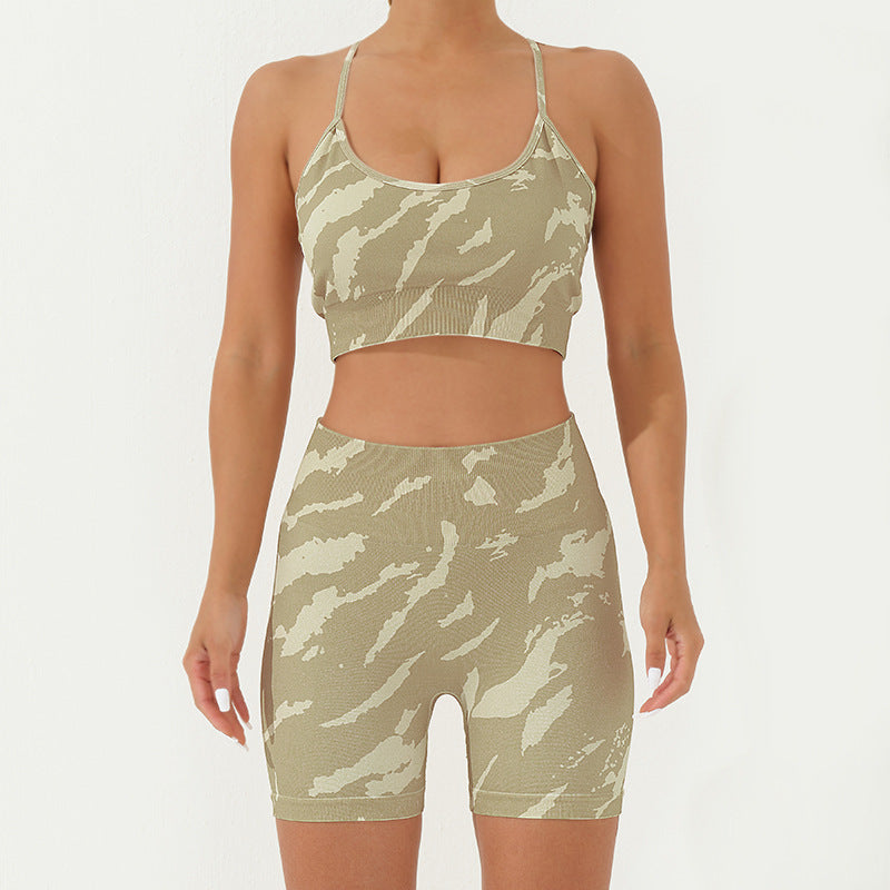 Buddha Stones 2-teiliges, rückenfreies, gekreuztes Trägeroberteil, BH-Shorts, Leggings, Hosen, Fitness-Yoga-Outfit-Set, 2-teiliges Set - Gelbgrün - 2 Stück (Oberteil und Shorts) - US8-10， UK/AU12-14，EU40-42 (L) - image 6